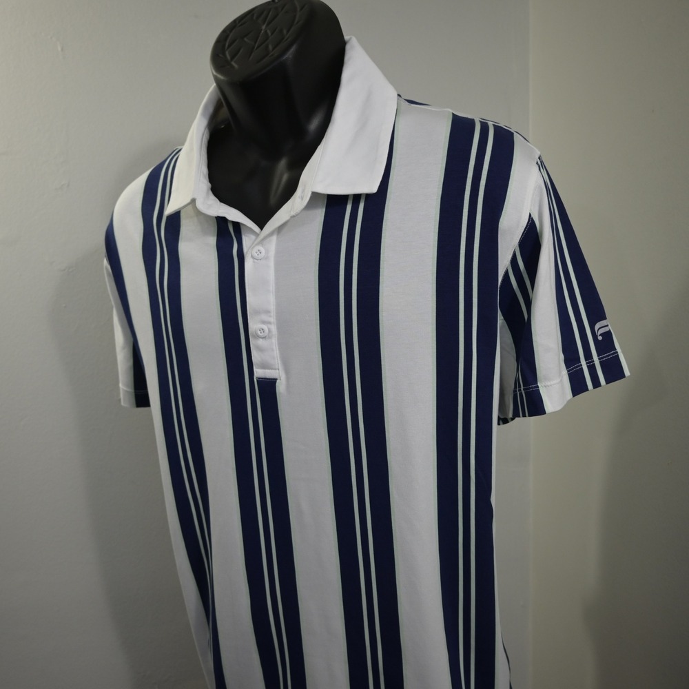 Fabletics Golf Polo Mens XL Blue White Striped Short Sleeve Stretch Modal Blend